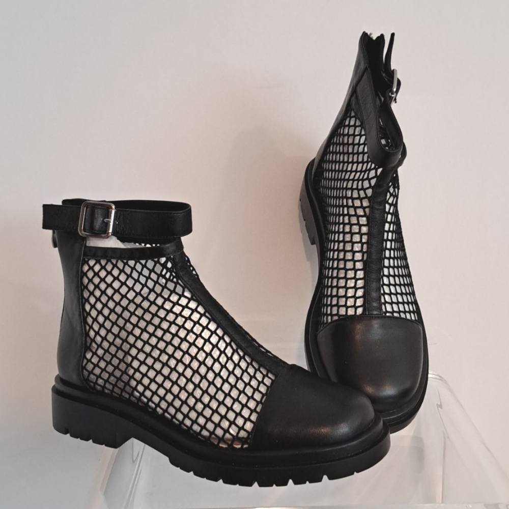 NWT Mesh Ankle Bootie With T-Strap Design (Black) - TinaCus